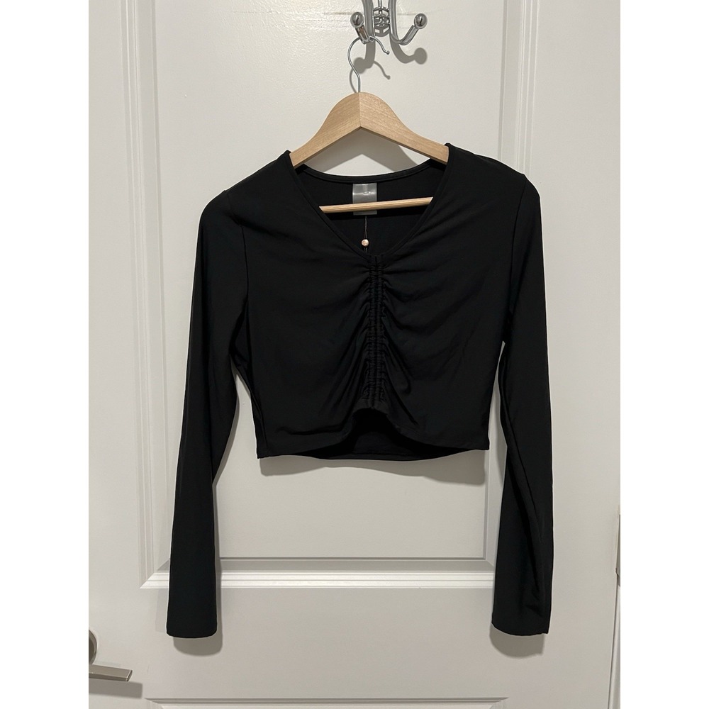 CALIA Women's Long Sleeve Ruched Swim Rashguard Size Medium Black NWT $58 - Picture 2 of 9